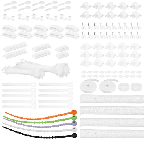 Miniatura 9 de Kit organizador de cables de 319 piezas, organizador de cables de escritorio, 98 clips adhesivos para cables, 17 correas de cable reutilizables, 4