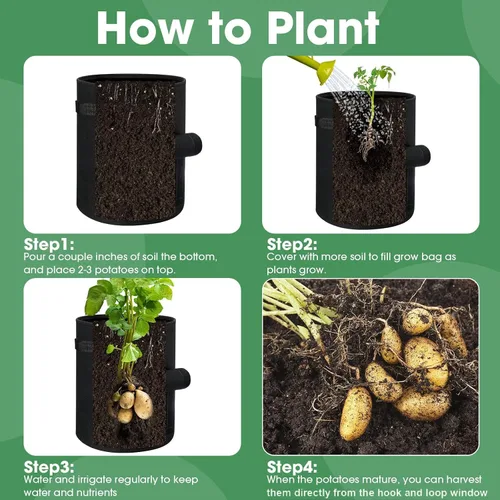 Miniatura 5 de Paquete de 16 bolsas de cultivo de patatas para jardín, bolsas de cultivo de patatas de jardín con solapa, bolsas de cultivo de verduras