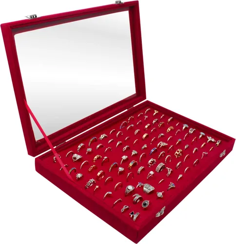 Estuche organizador de anillos de joyería, bandeja de almacenamiento para múltiples anillos con tapa transparente, organizador de bandeja de