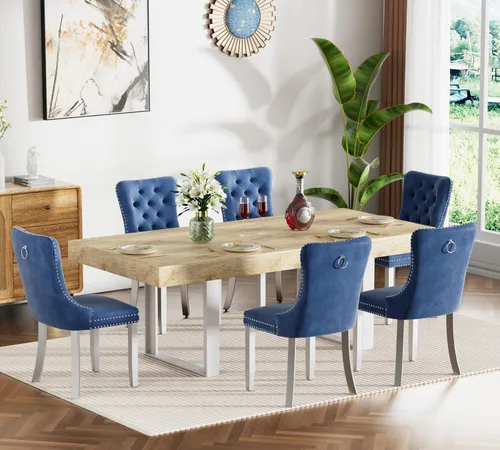 Miniatura 24 de Juego de mesa de comedor extensible marrón de 7 piezas para 6, 63 a 78.74 pulgadas, moderno juego de mesa de cocina y comedor, mesa de comedor Mesa