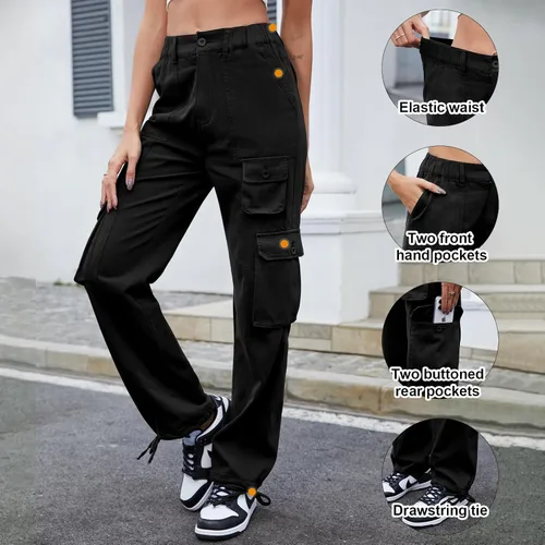 Miniatura 3 de Pantalones cargo de senderismo para mujer, de algodón, casuales, militares, con 7 bolsillos