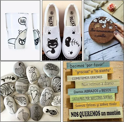 Miniatura 4 de Rotuladores negros de pintura – Paquete de 6 marcadores permanentes acrílicos negros, 0.028 in de punta extrafina para proyectos de arte, dibujo