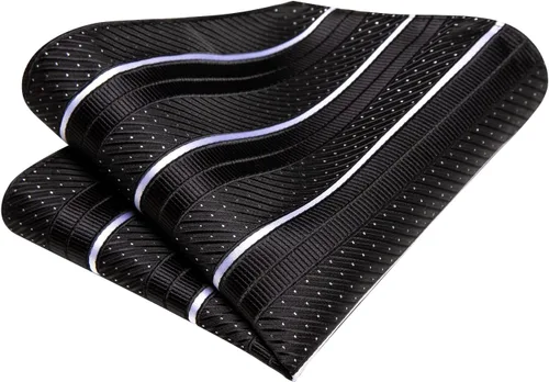 Miniatura 192 de Hi-Tie Corbatas de seda para hombre, diseño de cachemira a rayas, con bolsillo, gemelos cuadrados, conjunto formal de negocios