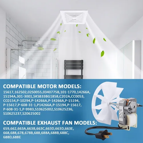 Miniatura 4 de S97012038 - Kit de motores eléctricos de repuesto para ventilador de escape de baño Broan 659 662 663 668 678 688 50CFM 97012038 Motor de ventilador