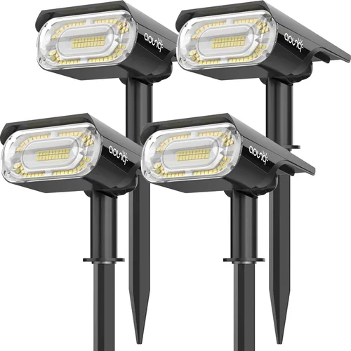 Focos solares para exteriores de 1000 lúmenes, 64 LED IP67, iluminación de paisaje impermeable con 4 modos, foco solar 2 en 1 y luz de camino para