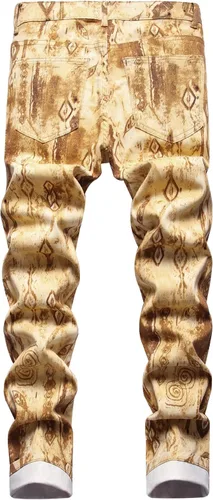 Miniatura 168 de Baylvn - Pantalones de mezclilla entallados y estampados para hombre con corte recto