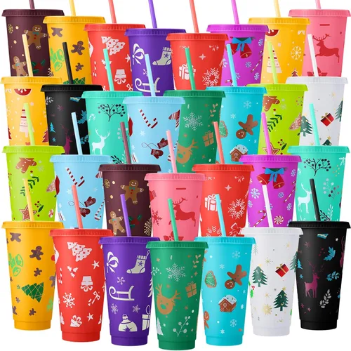 Miniatura 11 de Honeydak 30 Pcs 24 oz Patriotic Party Cups Gifts Bulk 4th of July Cups 250th Independence Day American Flag Tumbler with Straw and Lid Red White
