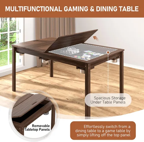 Miniatura 3 de Yardenaler Mesa de Juegos de Mesa de Madera Maciza, Mesa de Juegos y Comedor con Gran Espacio de Juego de 58" x 33" y Superficie Extraíble, Para 4 a