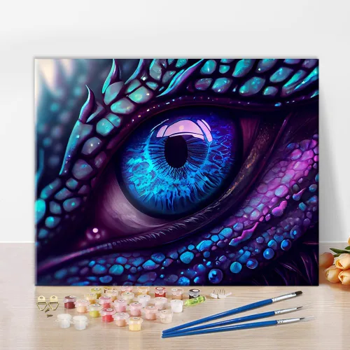 TUMOVO Pintura por números para adultos – Kit de pintura acrílica de ojo de dragón azul y morado – Arte de lienzo de 16 x 20 pulgadas para