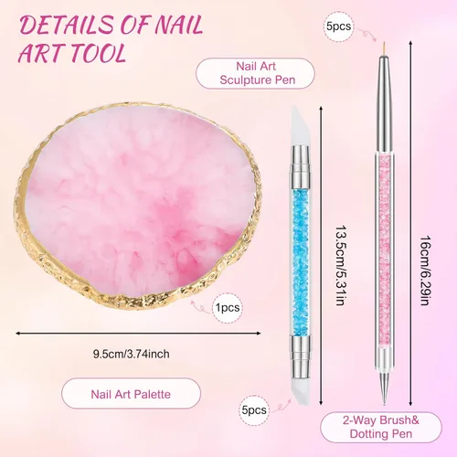 Miniatura 2 de BESARME 11 herramientas de arte de uñas, paleta de arte de uñas con 5 bolígrafos de escultura artística de uñas y bolígrafo de puntos de 2 vías