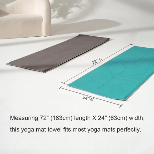 Miniatura 5 de Toalla para esterilla de yoga con líneas de alineación, 72 x 24 pulgadas, cubierta antideslizante para yoga, pilates, ejercicio, fitness, con bolsa
