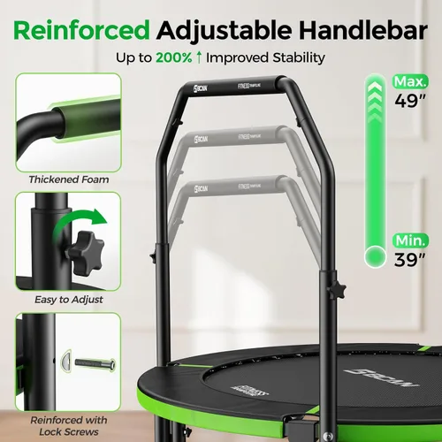 Miniatura 4 de BCAN SP3 40"/48" Foldable Mini Trampoline, Rebounder Trampoline for Adults, U/T Adjustable Foam Handle, Exercise Rebounder for Adults Indoor/Garden