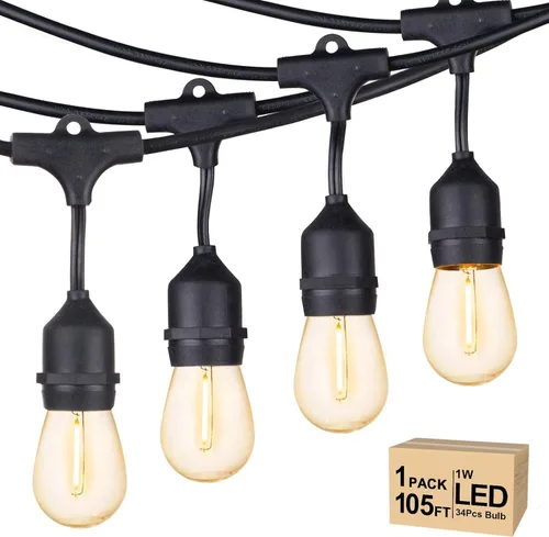 Miniatura 13 de Svater Cadena de luces LED para exteriores de 50 pies, luces de patio con 16 bombillas S14 inastillables, 1 vatio, E26, regulable, 2700 K, blanco