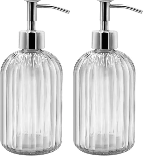 Miniatura 8 de Paquete de 2 dispensadores de jabón de vidrio con bomba, dispensador de jabón líquido de 13.5 fl oz para jabón, champú y loción para cocina, baño
