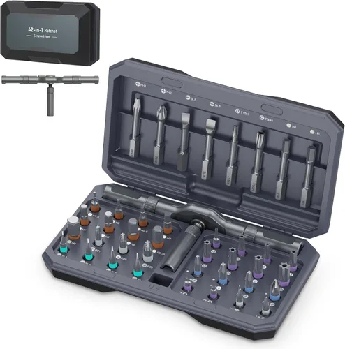 Miniatura 12 de Juego de destornilladores de trinquete mejorados 74 en 1, juego de destornilladores magnéticos con kit de herramientas de reparación de precisión