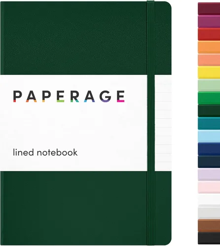 PAPERAGE - Libreta de rayas, tipo diario (color verde oscuro), 160 páginas, tamaño mediano de 5.6 x 8 pulgadas, papel grueso de 100 GSM – Libreta de