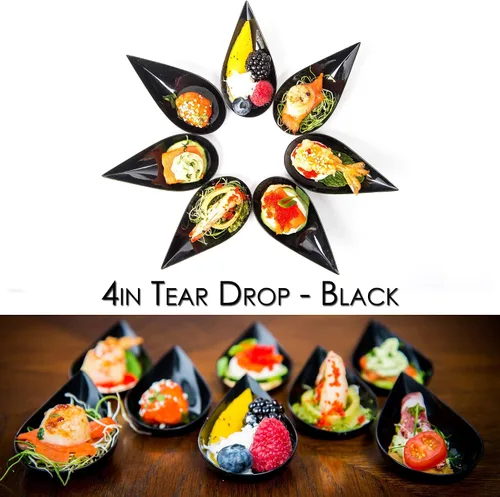 Miniatura 4 de DLux 100 platos mini de aperitivo en forma de gota de 4 pulgadas, cucharas reutilizables de plástico negro - Platos para servir postres y aperitivos