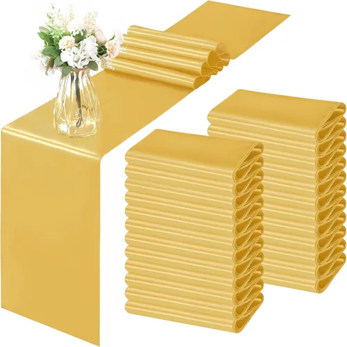 Miniatura 13 de Horbaunal - Juego de 12 caminos de mesa de satén azul claro de 12 x 108 pulgadas, caminos de mesa suaves para bodas, banquetes, fiestas de cumpleaños