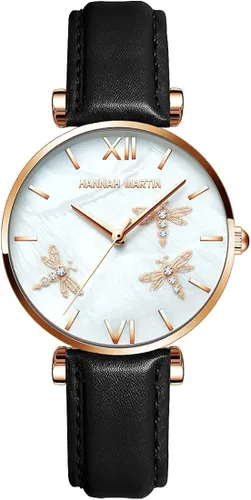 TENNOVO Fashion Ladies Dragonfly Quartz Watch Luxury Dress Women's 2PCS Bracelet Watch Set Rose Flowers Giftable Packing Box for Women