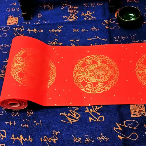 Miniatura 8 de KYMY Rollo de papel Xuan rojo chino, Festival de Primavera Asiático Caligrafía en Blanco Papel de Arroz - 6.7 in x 65.6 ft, doble puerta de pez