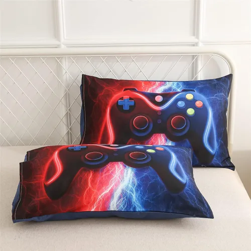 Miniatura 9 de Meeting Story Juego de ropa de cama con estampado de consola de videojuegos rojo y azul para niños, consola de juegos, botones de acción, colorido