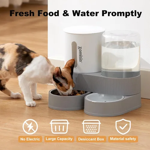 Miniatura 3 de ZOMISIA - Comedero y dispensador de agua para gatos con gravedad - Alimentador y dispensador de agua para gatos 2 en 1 con cuenco de acero