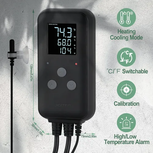Miniatura 7 de Termostato digital impermeable para invernadero, para elaboración de cerveza casera, fermentación, cría, incubación, terrario, calefacción