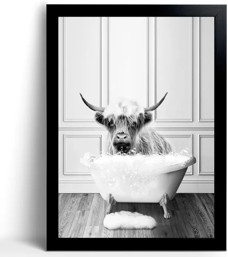 Miniatura 7 de calmart Arte Gracioso de Pared de Elefante - Imágenes de Elefante Lavando en Bañera para Pared Pinturas de Animales Por Favor Siéntate Usted Cartel
