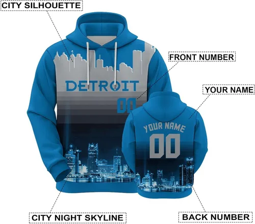 Miniatura 15 de Custom Football Hoodies City Night Skyline Personalized Sweatshirt Name Number Fan Gift Pullover for Men Women Youth
