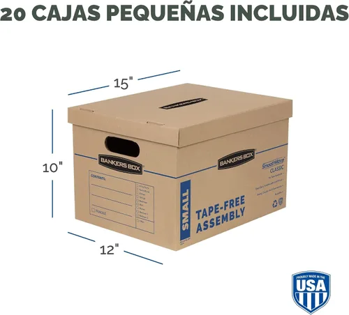 Miniatura 3 de Bankers Box Caja de mudanza clásica pequeña, paquete de 10 unidades, asas reforzadas, montaje sin cinta, caja con tapa, 15 x 12 x 10 pulgadas