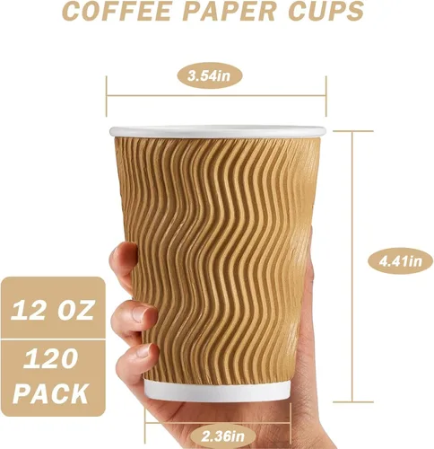 Miniatura 2 de Clawsoff Paquete de 150 tazas de café de 8 onzas, desechables, corrugado, aisladas, onduladas, de papel de pared, tazas de café de 8 onzas
