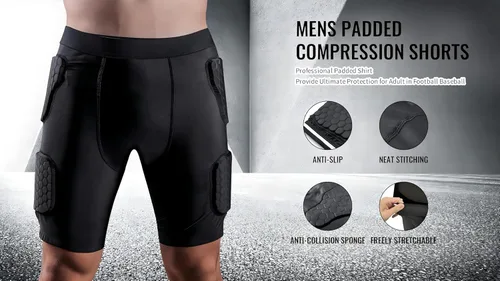 Miniatura 6 de Pantalones cortos de compresión acolchados, faja de fútbol acolchada para cadera y fútbol para hombres, protector de muslos para baloncesto