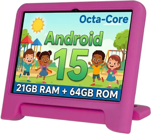 WXUNJA Tablet Android 15 Kids 2025, tabletas actualizadas de 10.1 pulgadas con procesador Octa-Core, batería de 6000 mAh, espacio para niños, Rojo