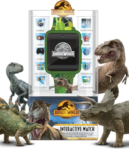 Miniatura 2 de Jurassic World - Reloj inteligente para niños, 10 caras de reloj, 3 fondos de pantalla, juegos interactivos, alarma, cámara, grabadora de voz