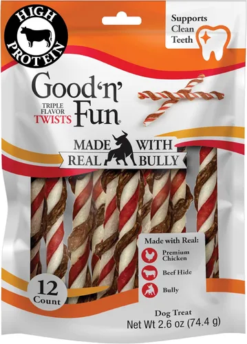 Miniatura 13 de Good 'n' Fun Twists - Golosina para perros de larga duración, con proteínas reales, piel de res y pollo premium, apoya la salud dental, estimulación