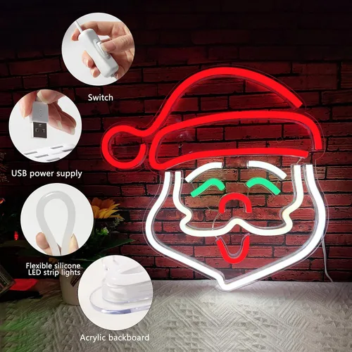 Miniatura 3 de Letrero de neón de Papá Noel, letreros de neón LED de Navidad para decoración de pared, letreros de luz de neón acrílico de Navidad con USB/Swicth