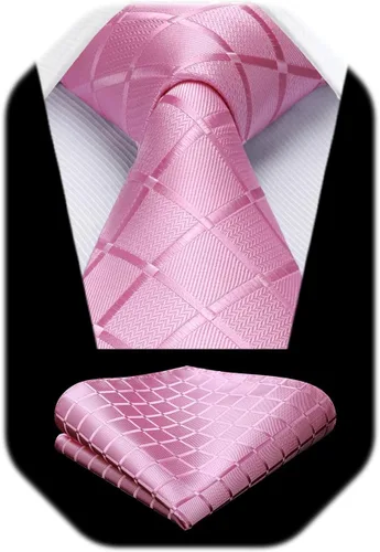 Miniatura 90 de HISDERN Conjunto de corbata a cuadros a cuadros pañuelo tejido clásico formal para hombre corbata y bolsillo cuadrado