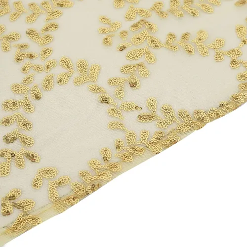 Miniatura 8 de Efavormart - Superposición de mesa de tul bordado de hojas de lentejuelas doradas de 72 x 72 pulgadas, mantel cuadrado transparente
