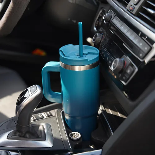 Miniatura 6 de Konokyo - Vaso de 40 onzas con asa y 2 pajillas, botella de agua aislada 2 en 1 con tapa. Taza de viaje de acero inoxidable para café, rosa