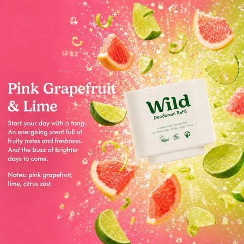 Miniatura 5 de Wild - Kit de inicio recargable de desodorante con estuche de agua y recarga perfumada de pomelo rosa y lima 1.4oz - Sin aluminio - Protección
