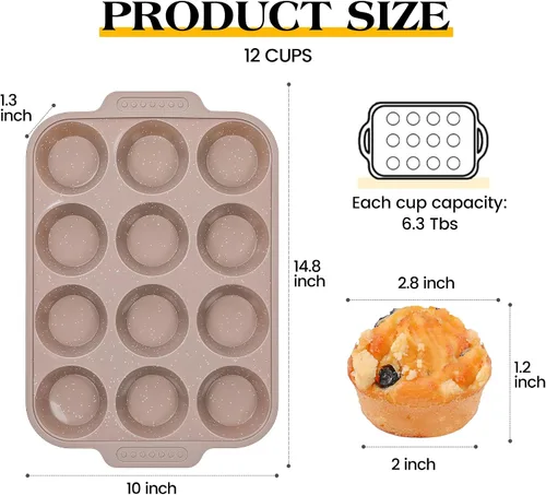Miniatura 4 de 1 molde de silicona para magdalenas para hornear con marco reforzado de metal, bandeja antiadherente para magdalenas para horno, 12 tazas