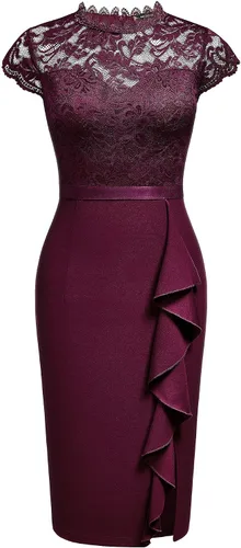Miniatura 5 de Miusol vestido de cóctel corto para mujer, estilo retro y floral, con encaje y volantes