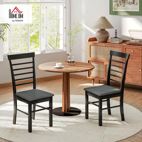 Miniatura 2 de HOMCOM Juego de 2 sillas de comedor de madera, sillas de cocina tapizadas de granja con marco de madera de goma para sala de estar, comedor, negro