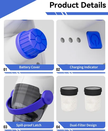 Miniatura 6 de Aspiradora de piscina para piscina sobre el suelo, aspiradora de piscina de mano inalámbrica con succión de 18 GPM, tiempo de funcionamiento de 60