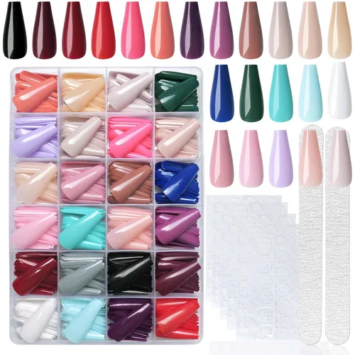Miniatura 13 de LoveOurHome Uñas postizas a presión para mujer, uñas postizas con pestañas de pegamento, 576 unidades, uñas postizas a presión, uñas cortas