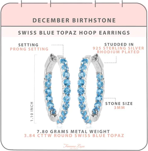 Miniatura 4 de Femme Luxe Pendientes de aro con piedras preciosas Inside-Out en plata, meses de piedra natal