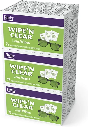Flents Toallitas limpiadoras de lentes – 225 unidades (3 cajas de 75) paños de limpieza prehumedecidos envueltos individualmente antirayas para