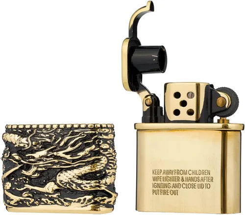 Miniatura 4 de Armadura dragón chino creativo estilo antiguo brazo de elevación queroseno resistente al viento encendedor (dorado)