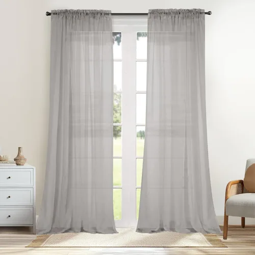 Miniatura 15 de Dreaming Casa Cortinas traslúcidas lisas con bolsillo para barra, 2 paneles de 52 pulgadas de ancho x 96 pulgadas de largo, color blanco