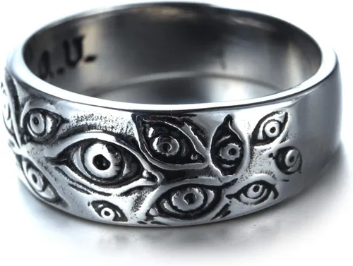 Miniatura 2 de PMTIER - Anillo vintage de acero inoxidable con grabado de ojo de dios para hombre, tono plateado